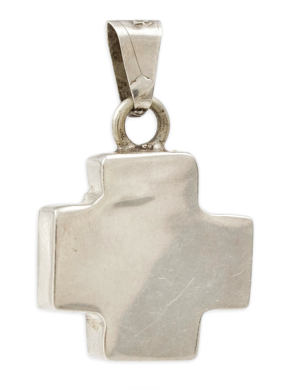 Vintage Taxco Sterling Silver Cross Necklace Pendant Hand-Forged Thick Square